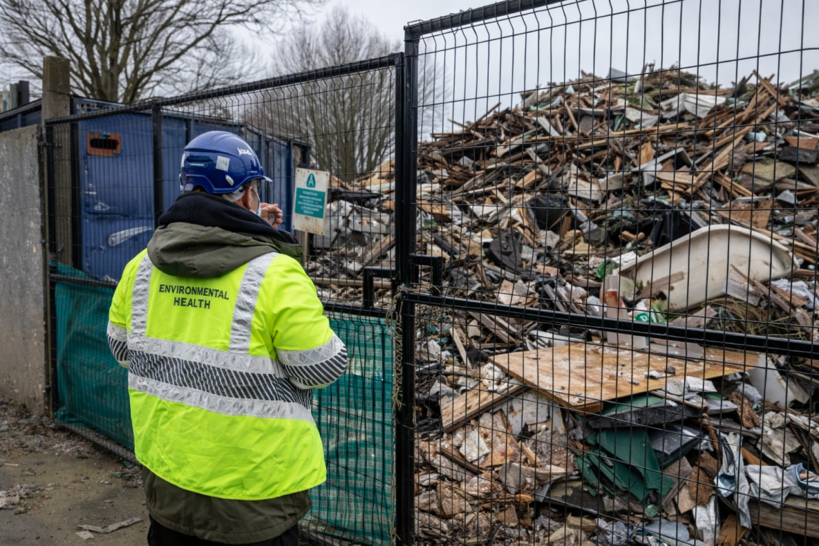 An Environment Agency officer closing the site in Minster, Isle Of Sheppey.