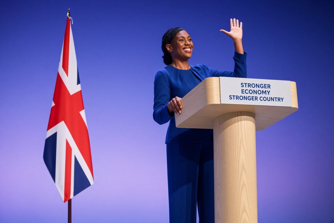 Conservative Party leader Kemi Badenoch delivers her keynote speech on the final day of the Conservative Party Conference in Birmingham.